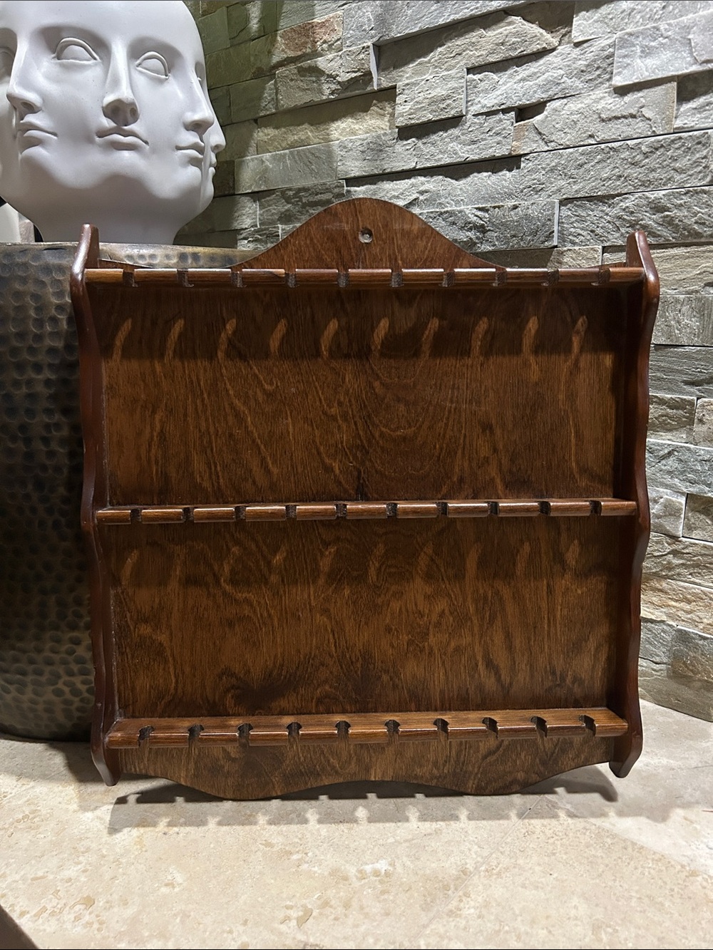 vintage wooden wall-Ty mounted souvenir spoon rack or display holder